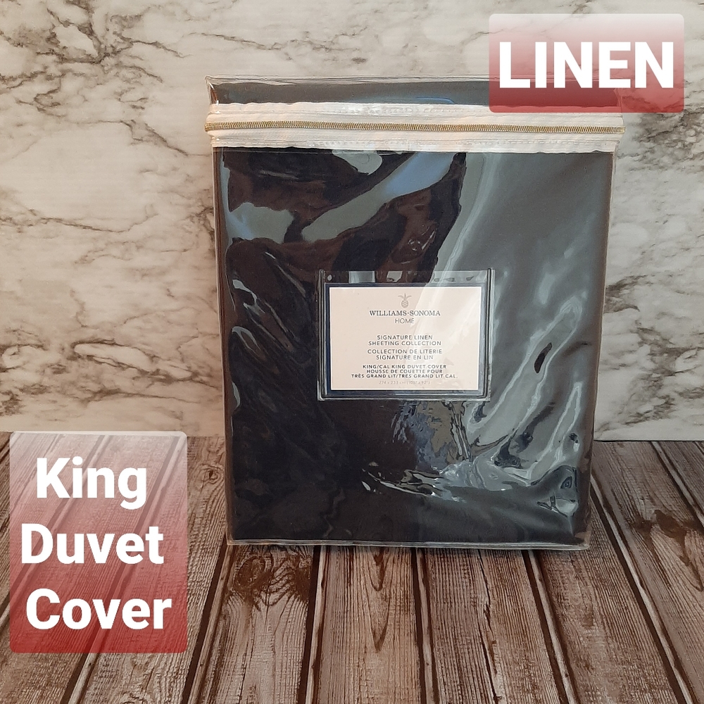 **Williams Sonoma Signature Linen King Duvet Cover Navy Blue